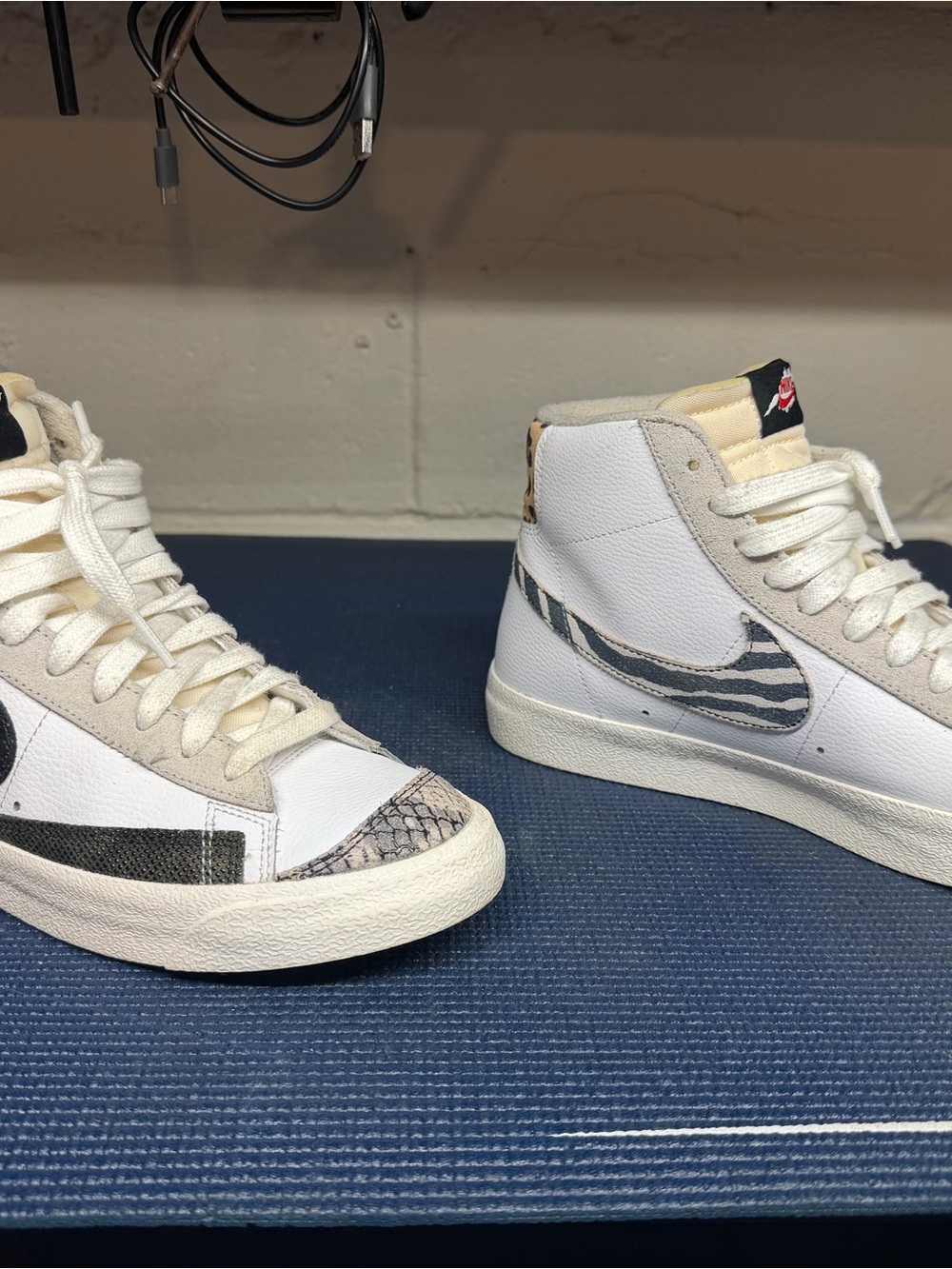 Nike White and Black mid-Top Sneakers with Animal-Print Accents
